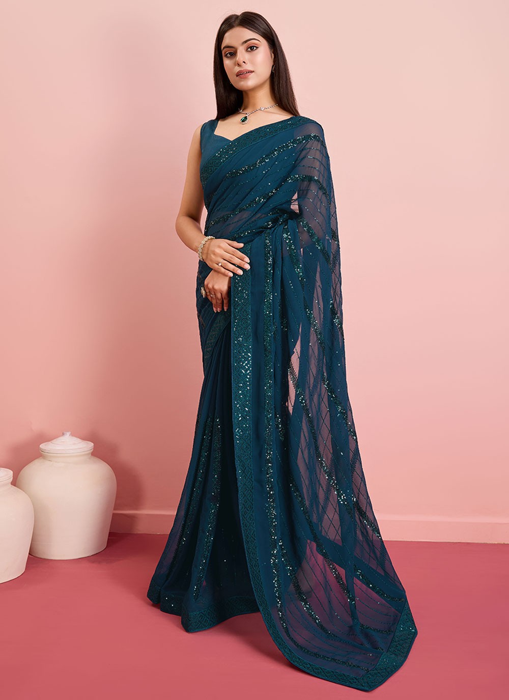 Contemporary Embroidered Georgette Saree - S6915