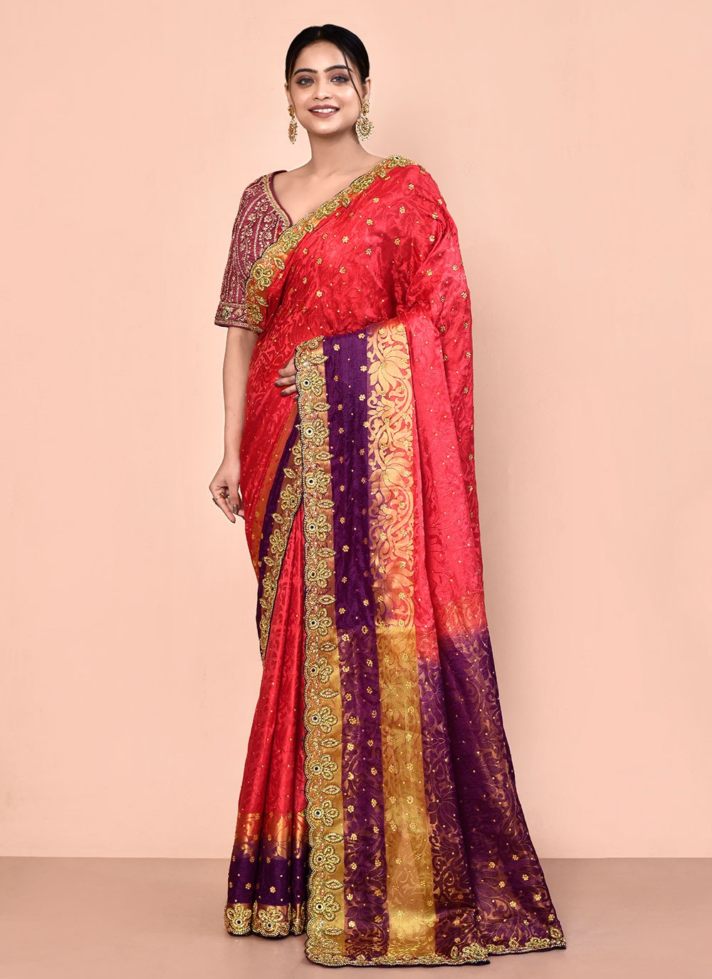 Contemporary Hand Embroidery Georgette Saree - S5499