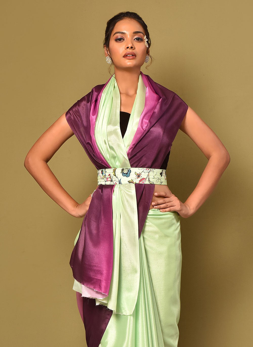 Trendy Plain Chinon Saree - S3000