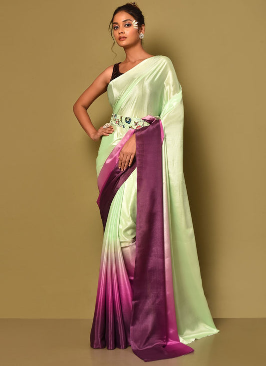 Trendy Plain Chinon Saree - S3000