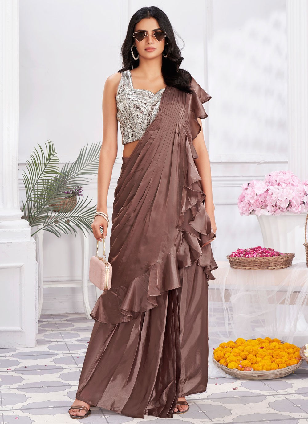 Classic Plain Georgette Saree - S6436