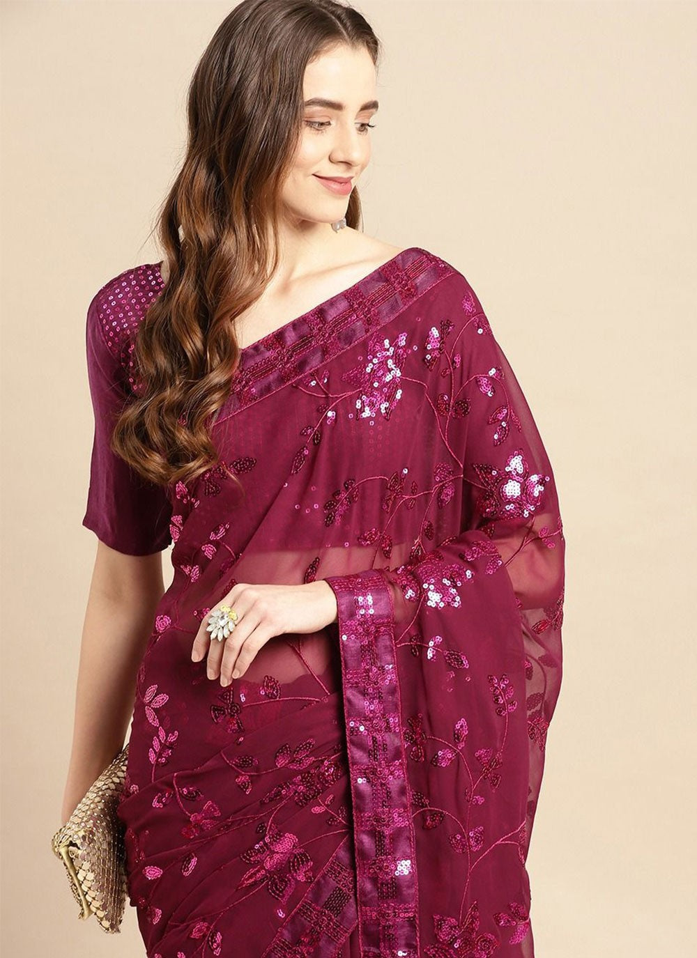 Saree Embroidered Art Silk Saree - S2476