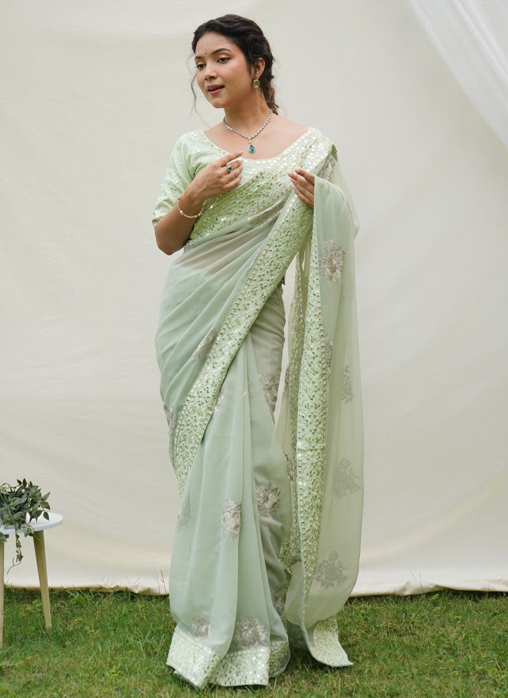 Classic Border Work Georgette Saree - S4186