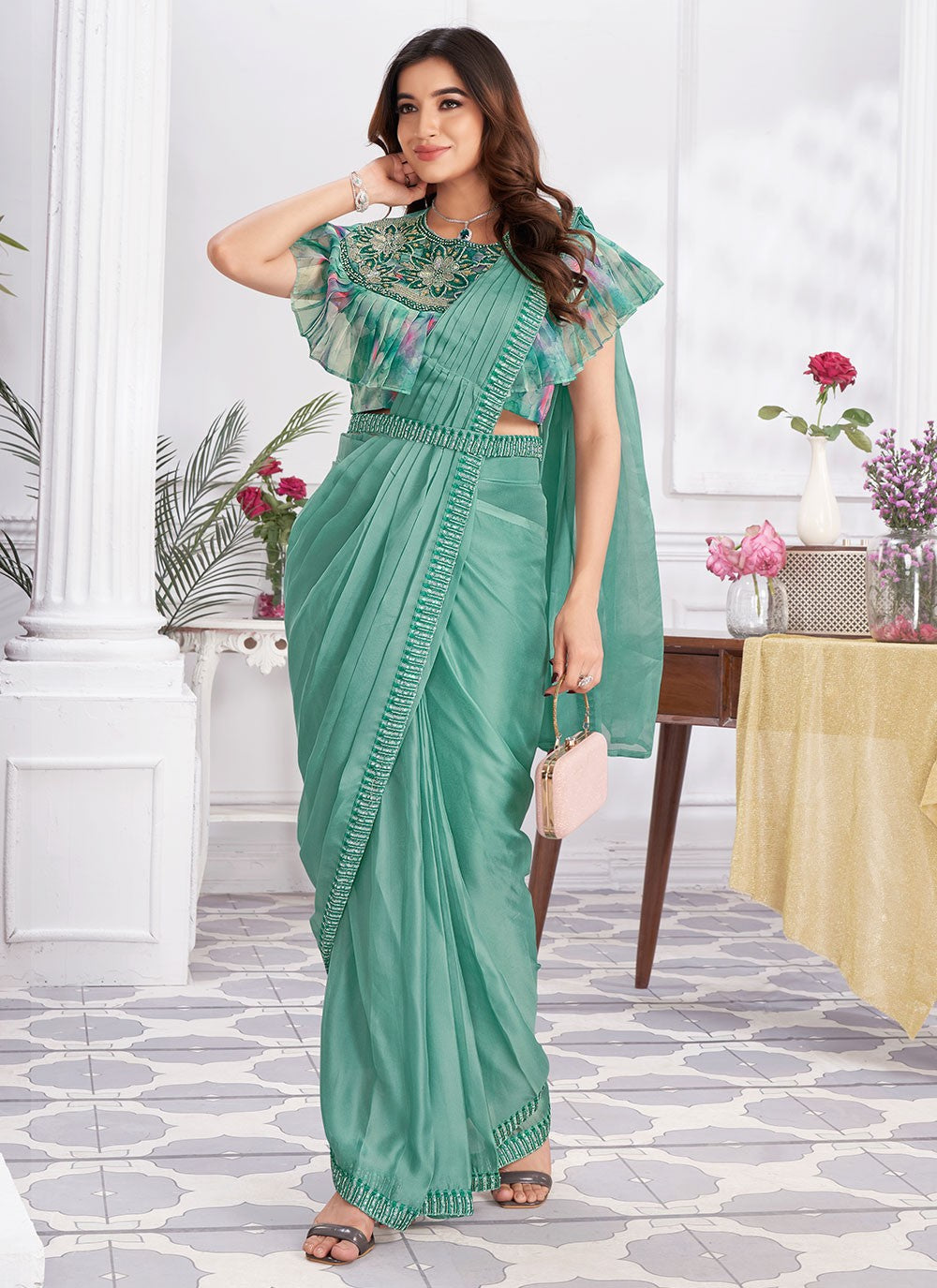 Classic Embroidered Georgette Saree - S6628