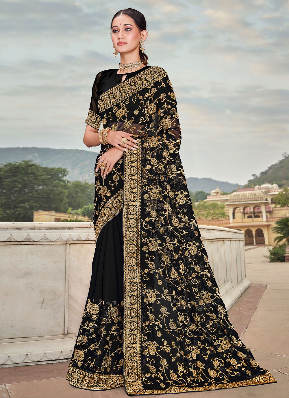 Trendy Embroidered Georgette Saree - S2731