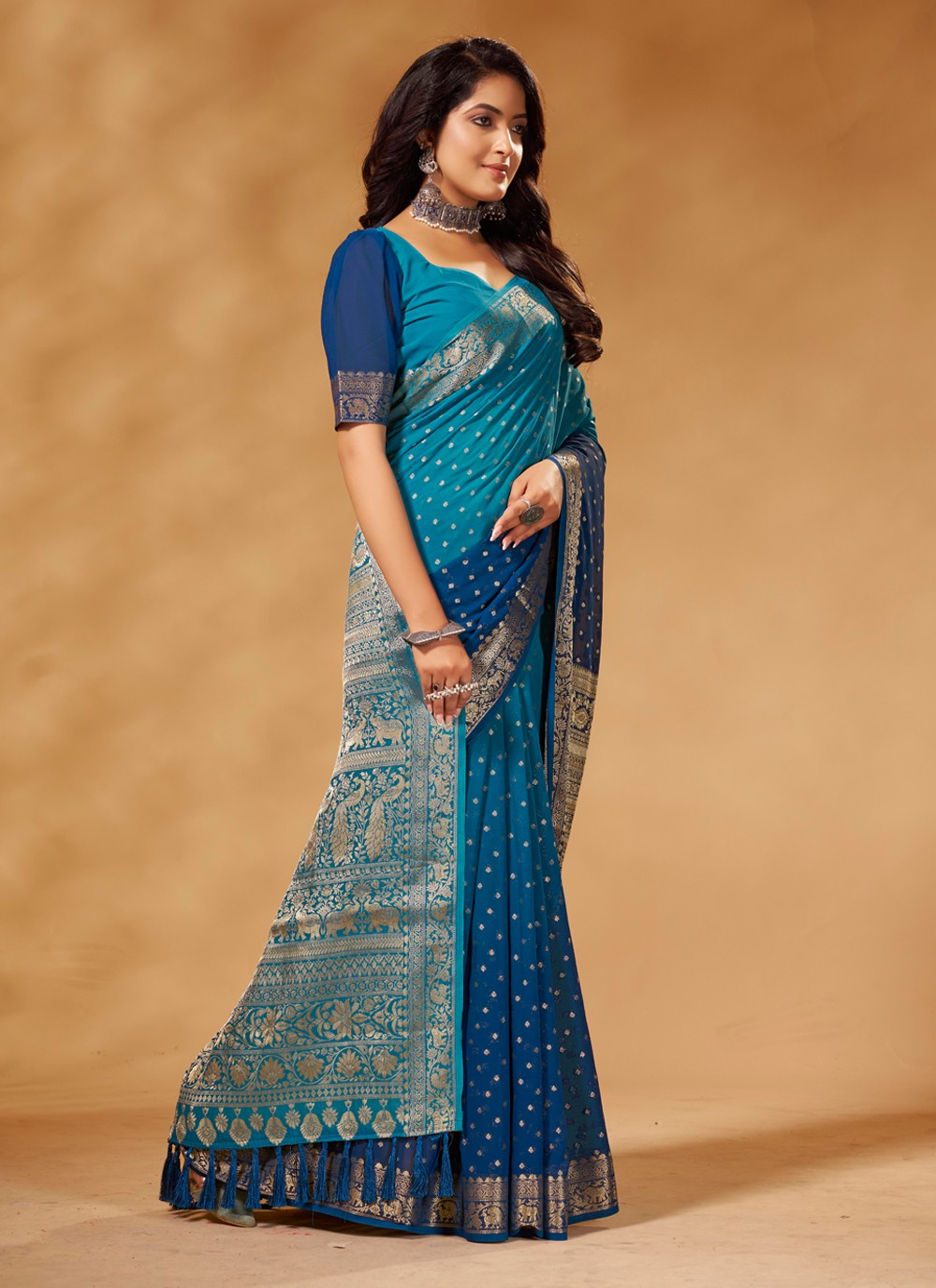 Trendy Weaving Zari Pure Georgette, Viscose Saree - S3768