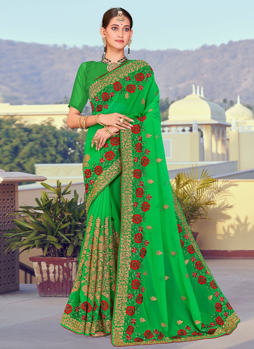 Saree Embroidered Georgette Saree - S2744