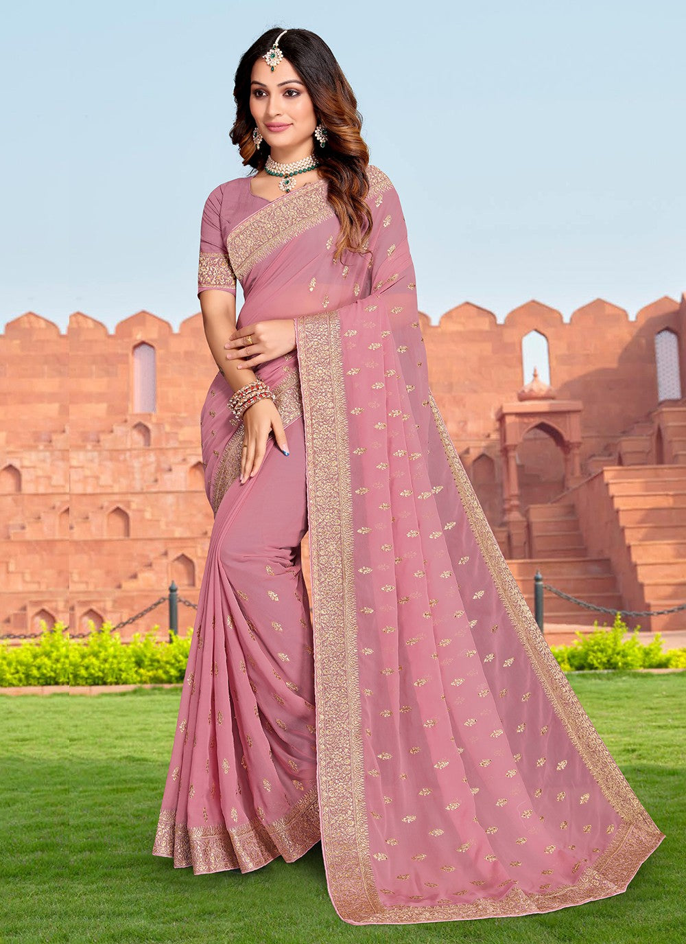 Classic Embroidered Georgette Saree - S3313