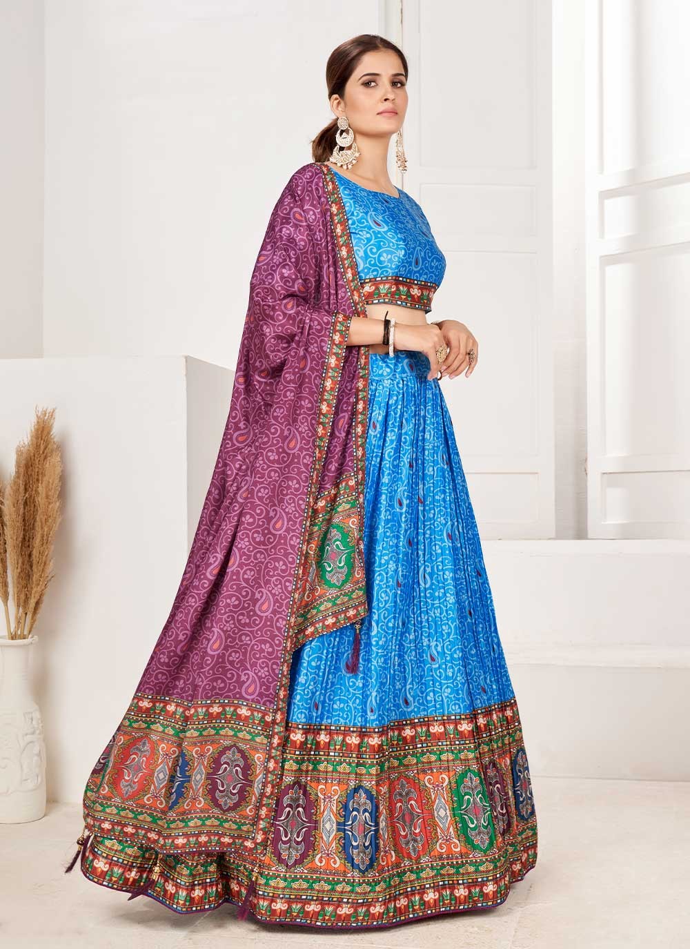 Digital Print Satin A - Line Lehenga - L0685