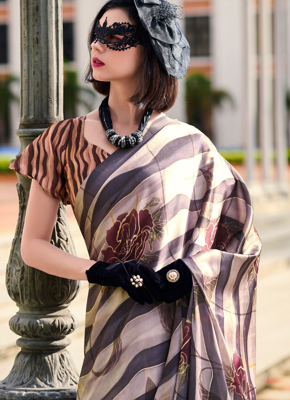 Abstract Print Pure Crepe Saree - S12142