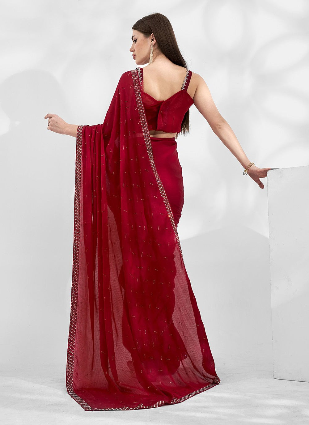 Classic Border Work Chiffon, Satin Saree - S5283