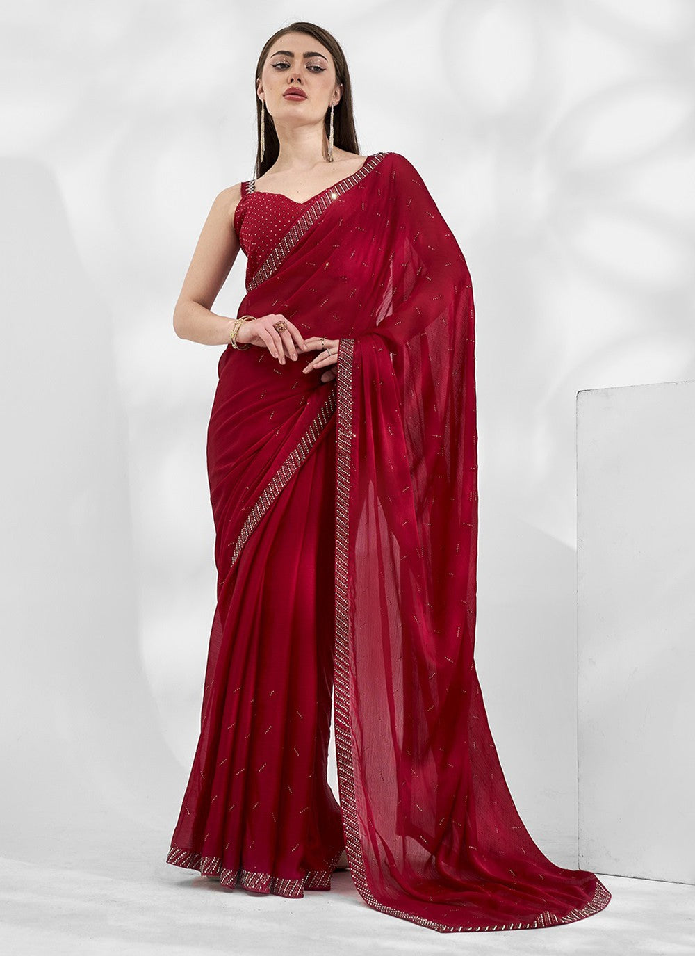 Classic Border Work Chiffon, Satin Saree - S5283