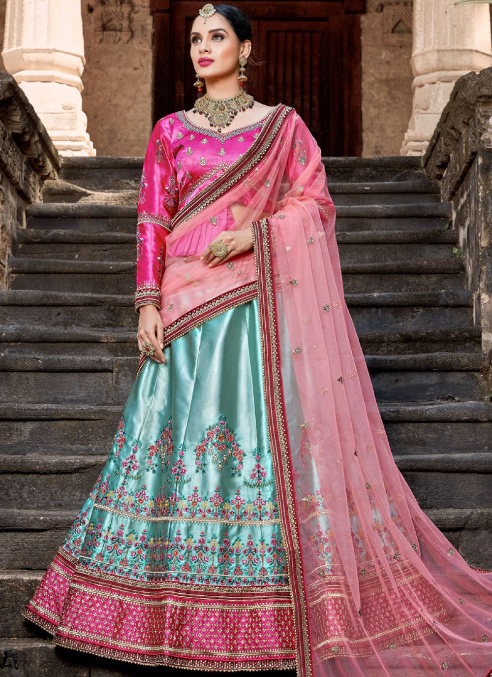 Embroidered Satin A - Line Lehenga - L0004