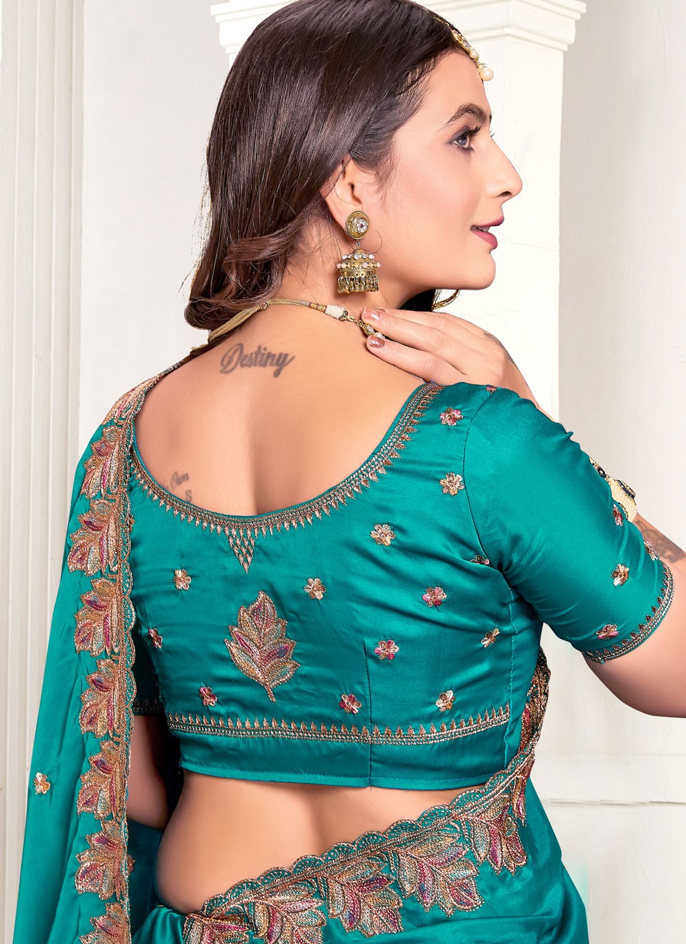 Classic Embroidered Satin Saree - S10549