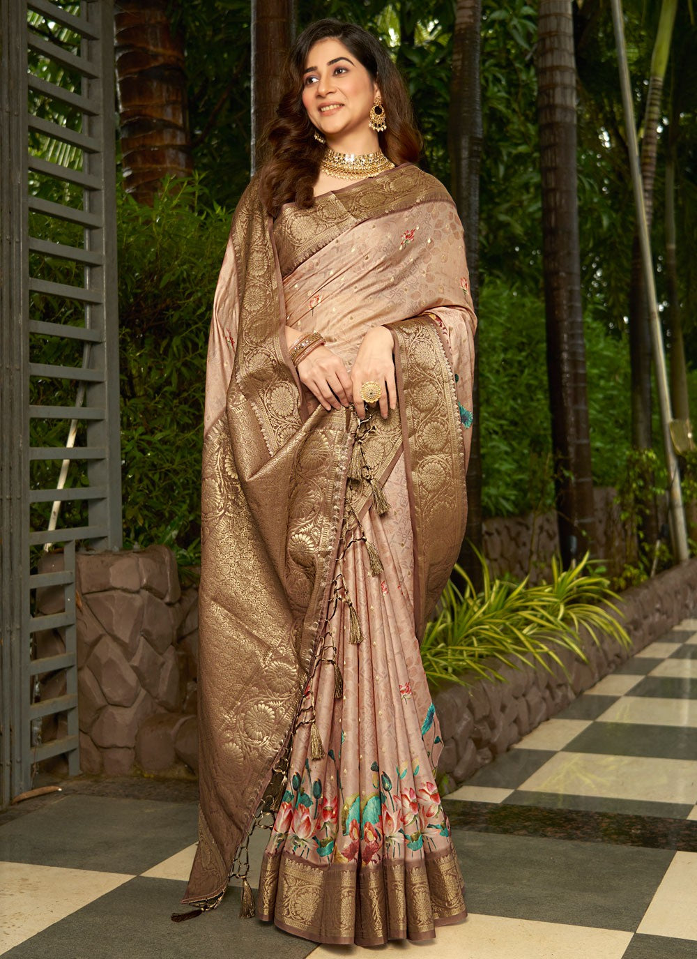 Classic Digital Print Satin Saree - S8935