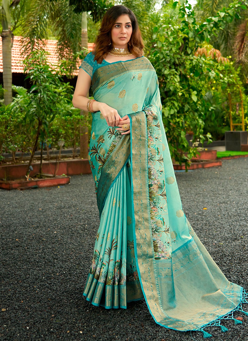 Classic Digital Print Satin Saree - S8935