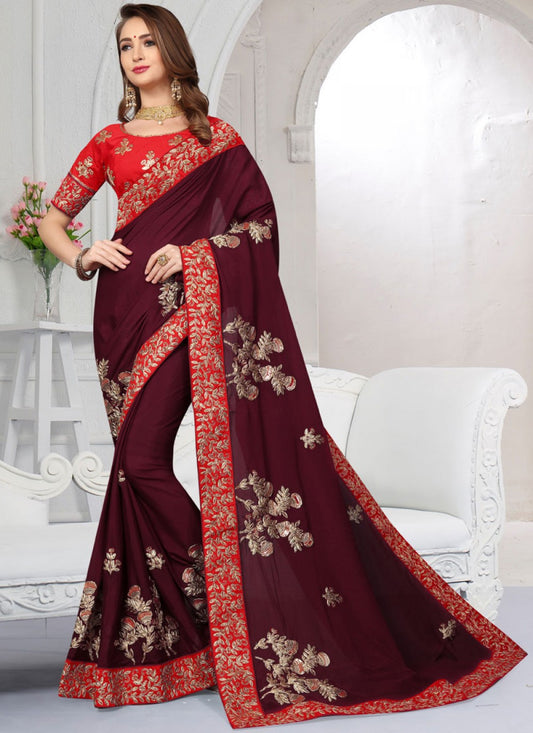 Classic Embroidered Satin Saree - S0031