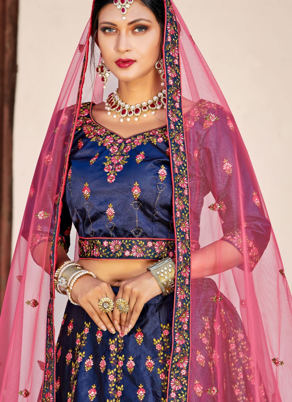 Embroidered Satin A - Line Lehenga - L0004