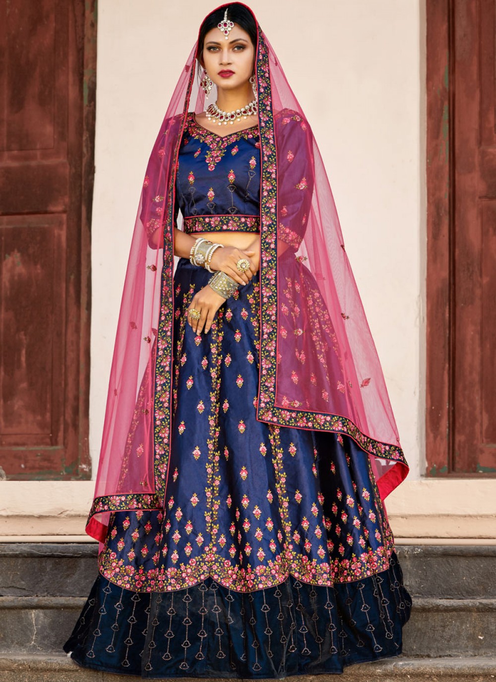 Embroidered Satin A - Line Lehenga - L0004