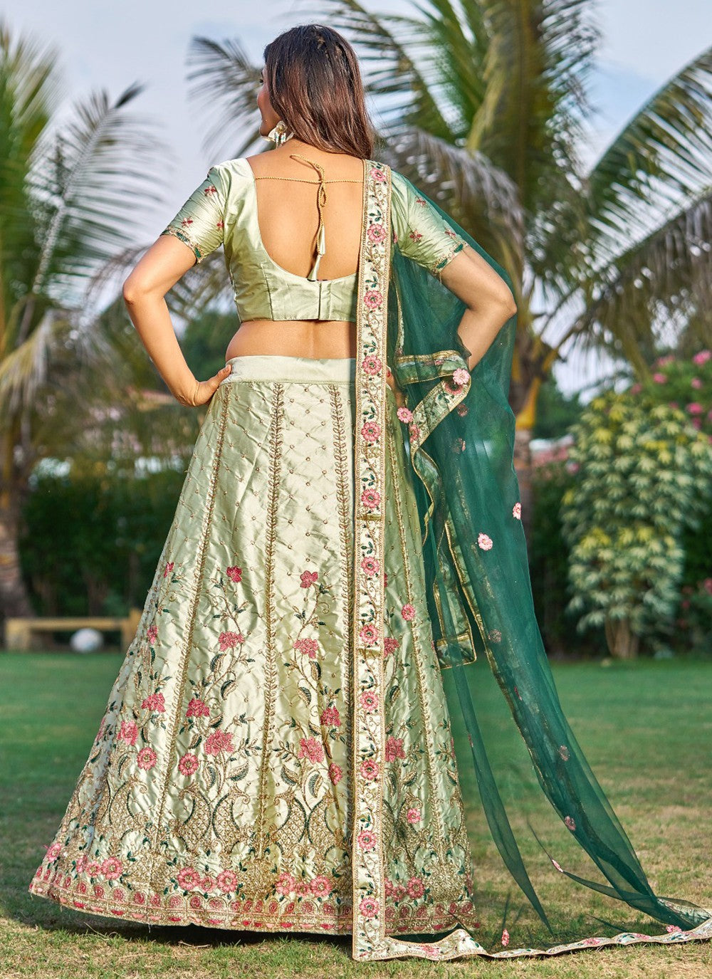 Embroidered Tafeta Silk A - Line Lehenga - L1049