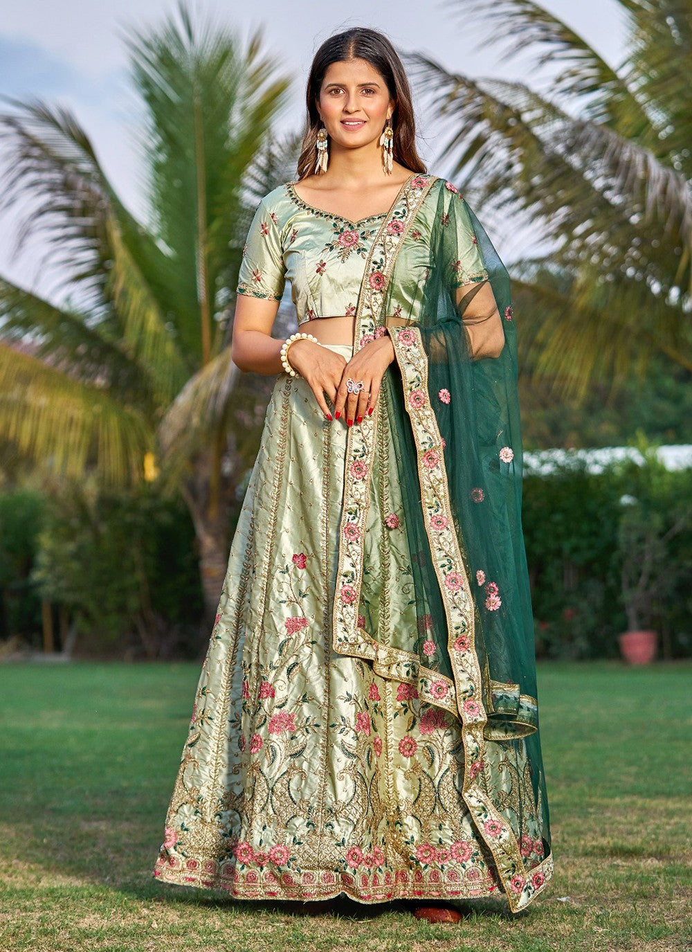 Embroidered Tafeta Silk A - Line Lehenga - L1049