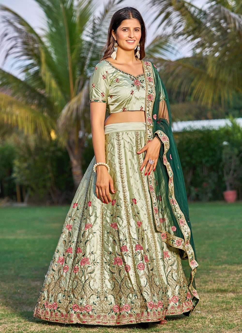 Embroidered Tafeta Silk A - Line Lehenga - L1049