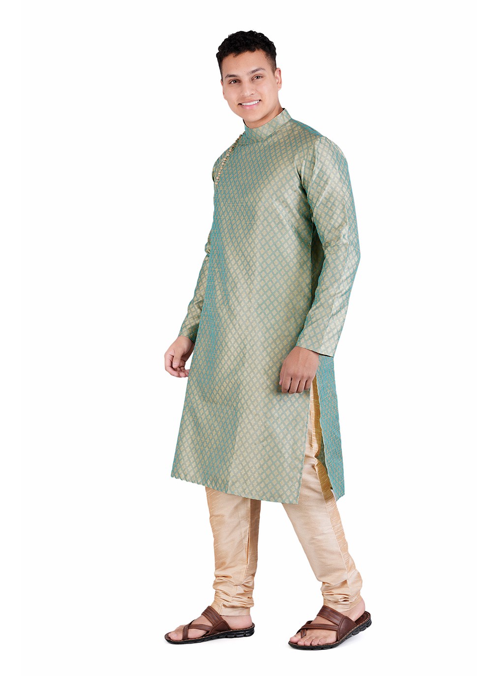 Weaving Zari Jacquard, Satin Firozi Kurta Pyjama - M6527