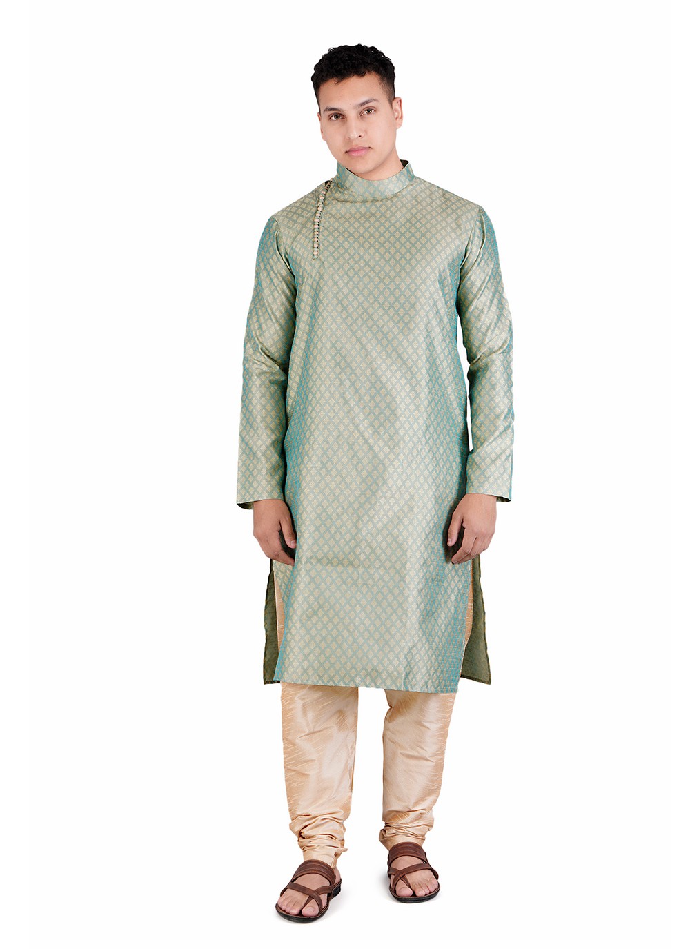 Weaving Zari Jacquard, Satin Firozi Kurta Pyjama - M6527