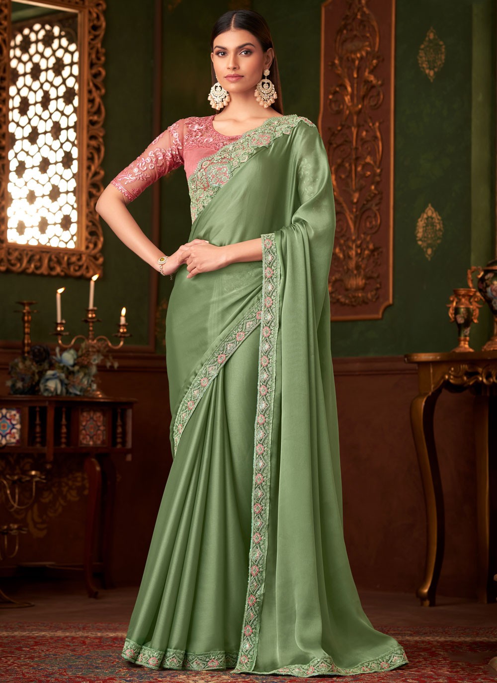 Embroidered, Sequins Chiffon Saree - S11813