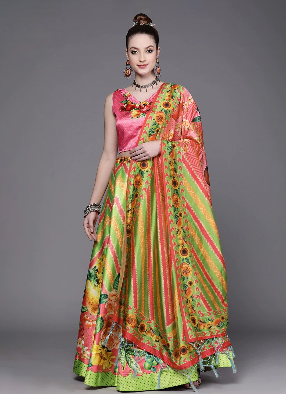 Digital Print Satin A - Line Lehenga - L2075