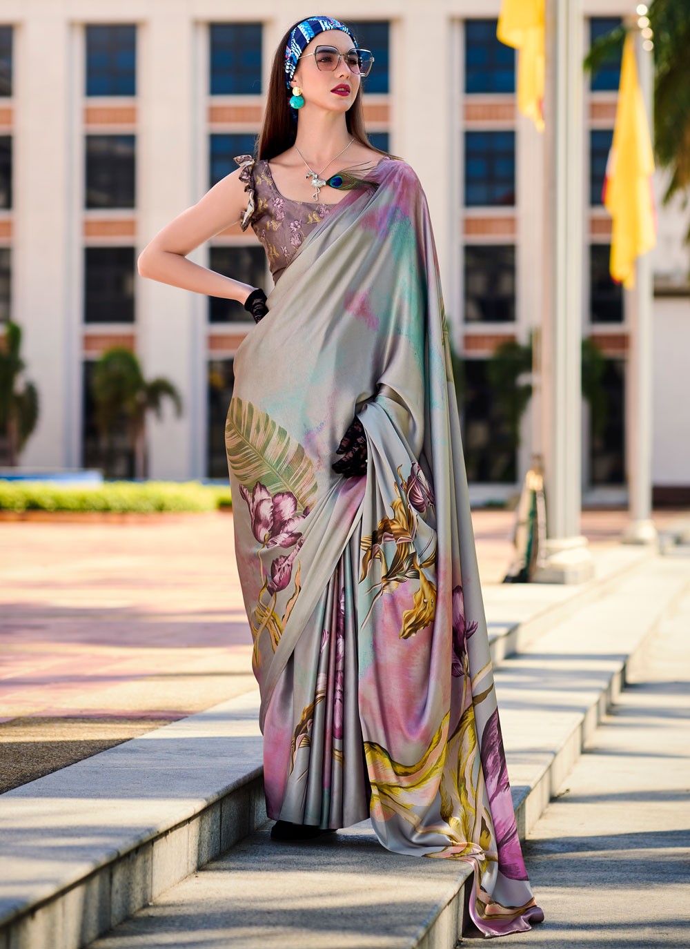 Abstract Print Pure Crepe Saree - S12142