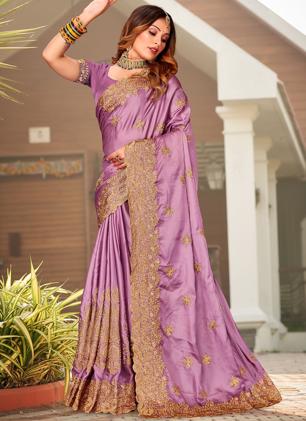 Designer Embroidered Satin Saree - S2934