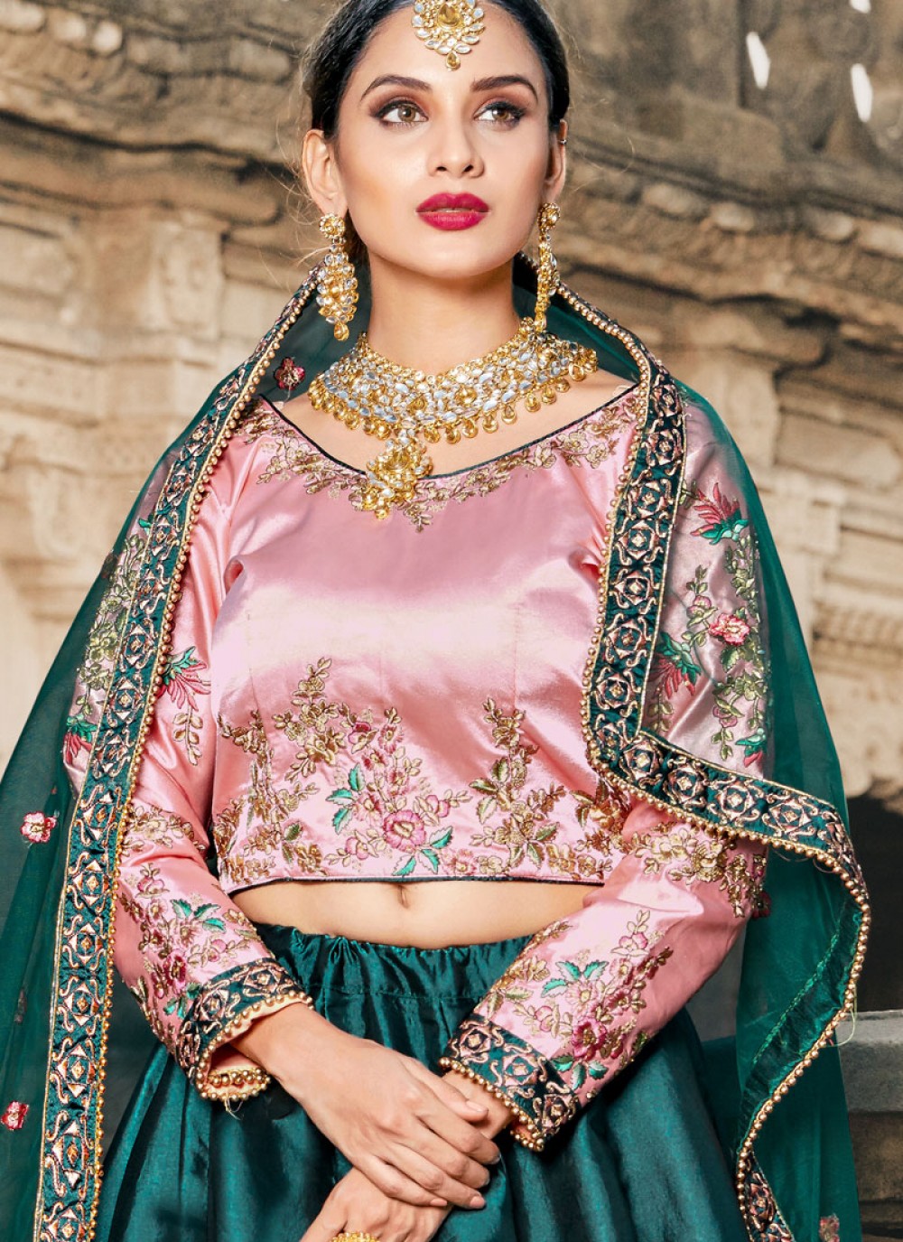 Embroidered Satin A - Line Lehenga - L0004