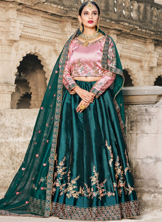 Embroidered Satin A - Line Lehenga - L0004