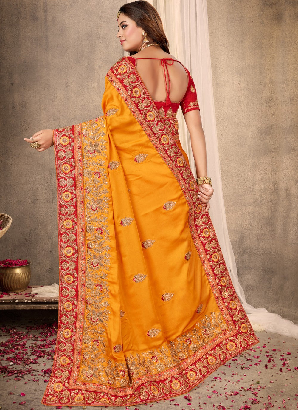 Traditional Embroidered Satin Saree - S0456