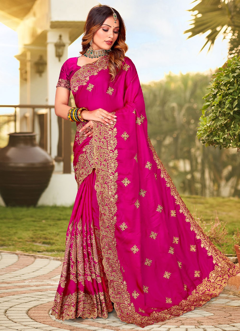 Designer Embroidered Satin Saree - S2934