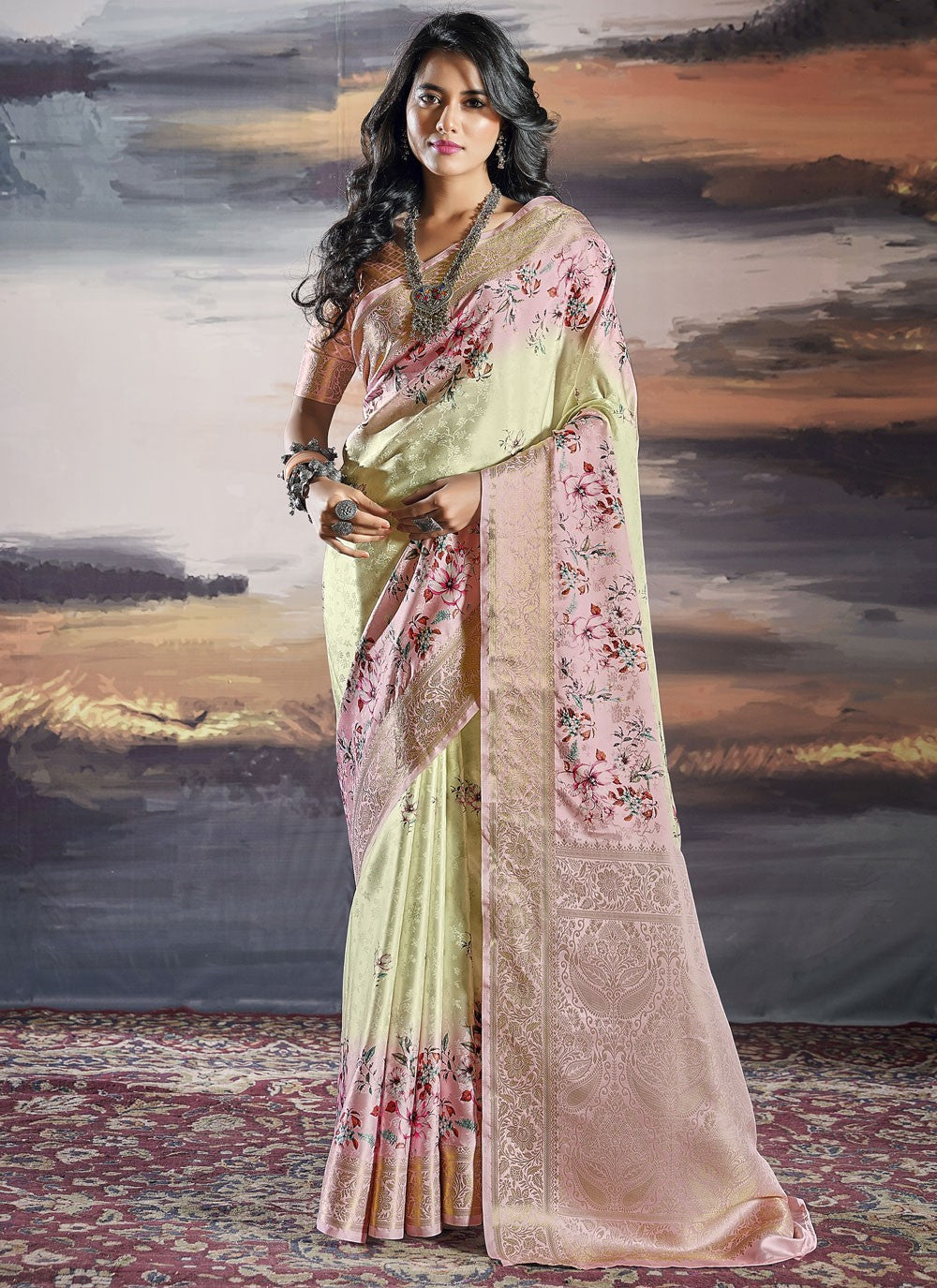 Classic Digital Print Satin Saree - S9978