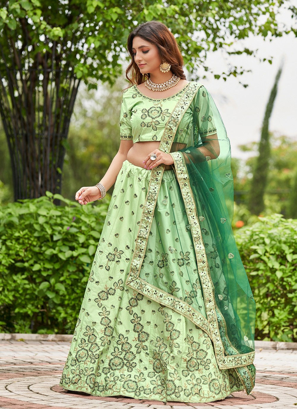 Embroidered Satin Silk A - Line Lehenga - L2106