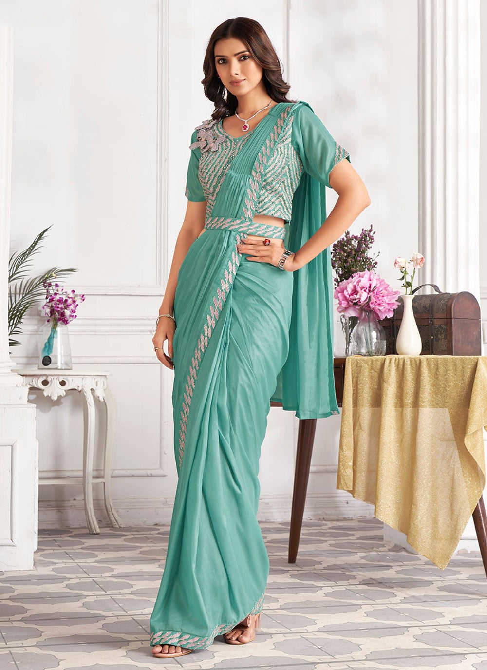 Classic Embroidered Georgette Saree - S6628