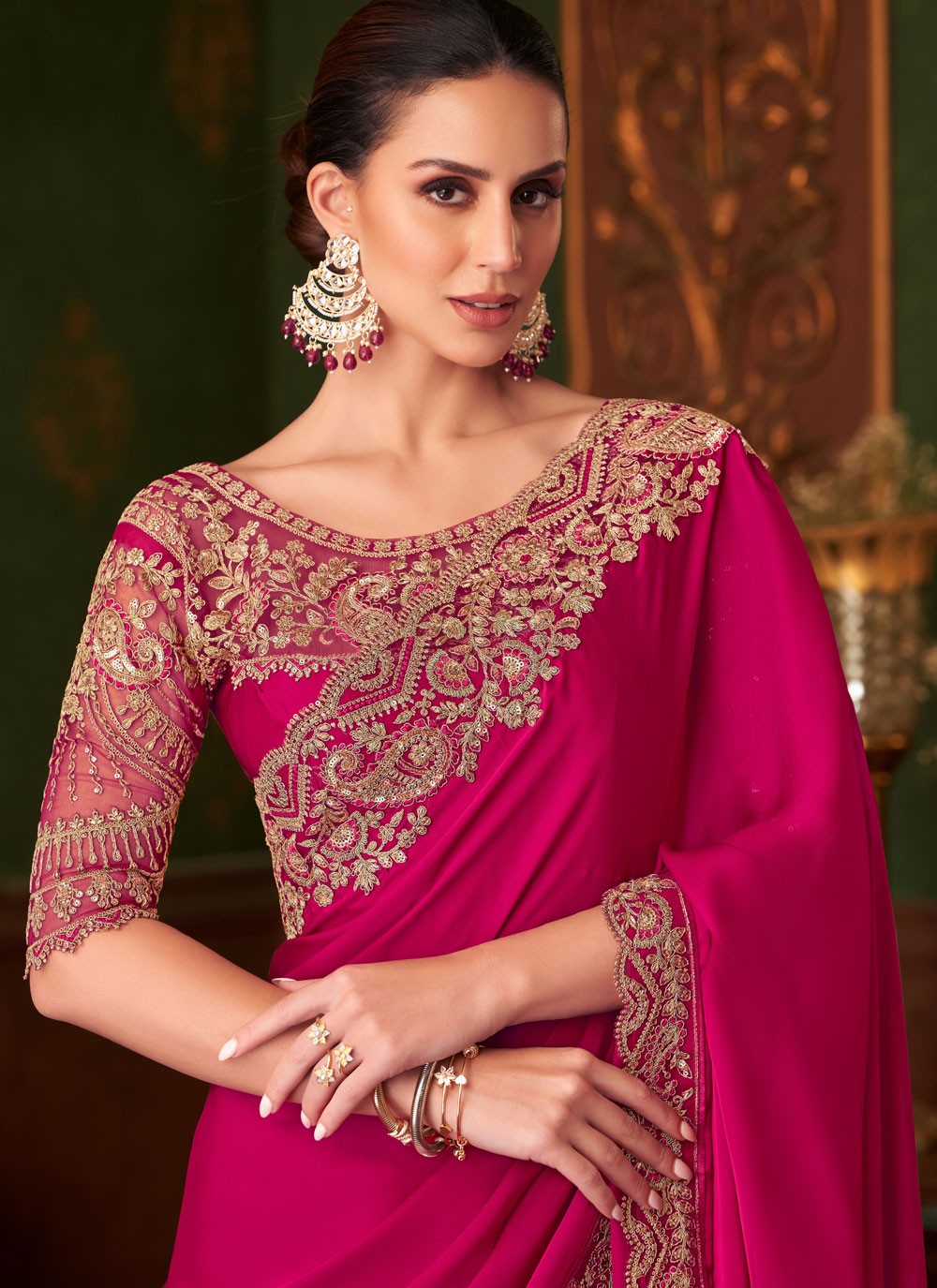 Embroidered, Sequins Chiffon Saree - S11813