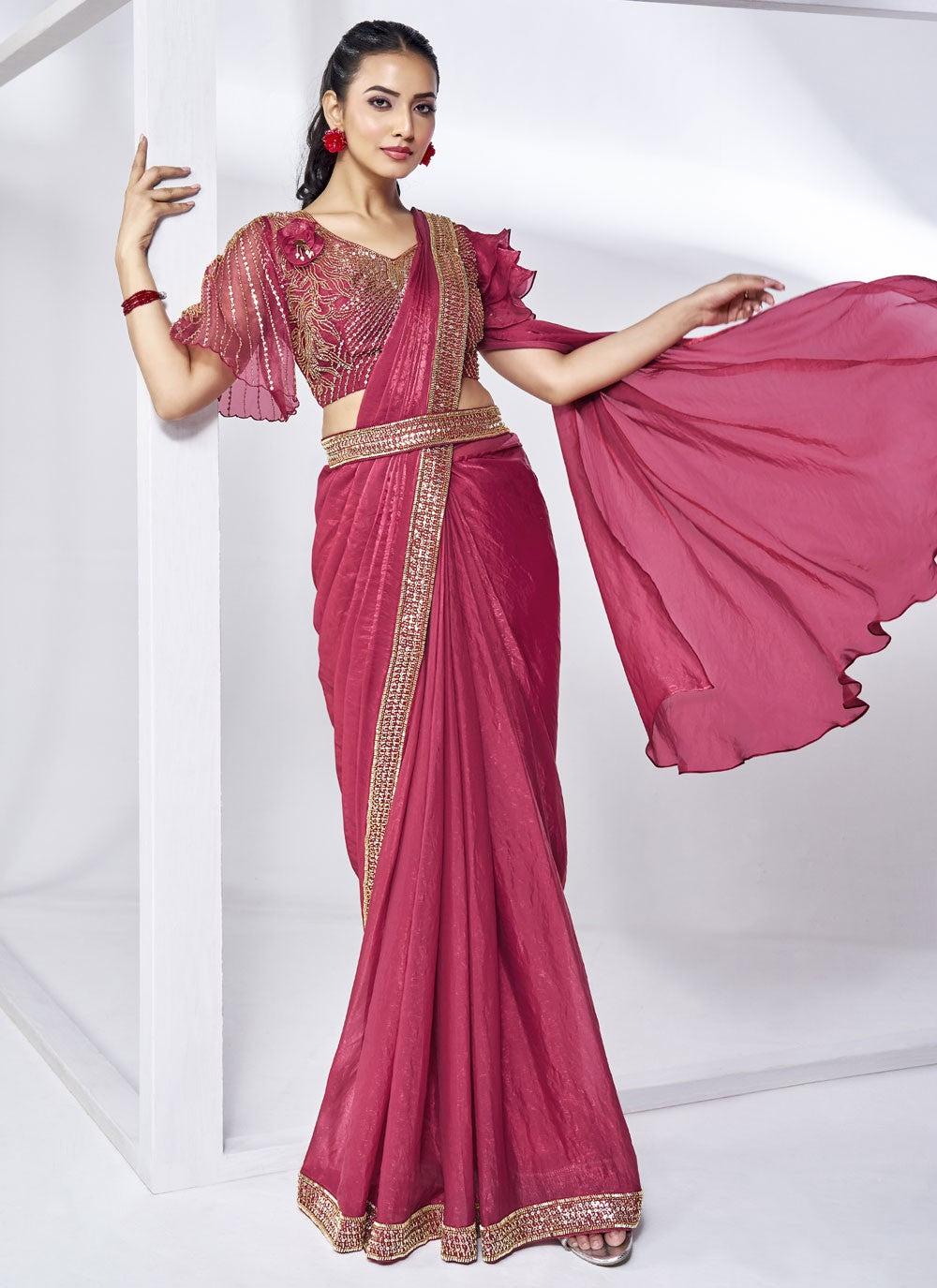 Designer Hand Embroidery Crepe Silk Saree - S9622