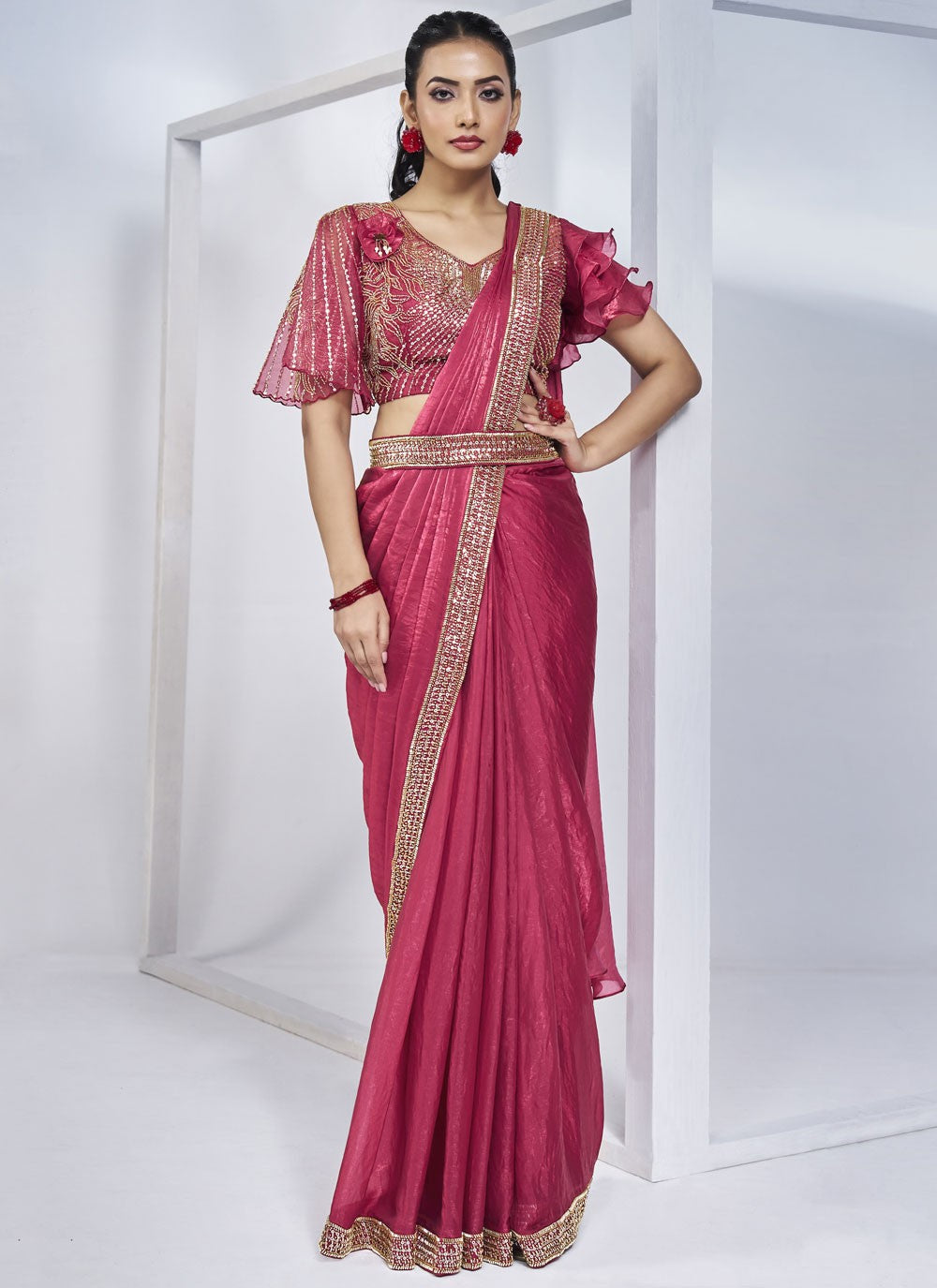 Designer Hand Embroidery Crepe Silk Saree - S9622