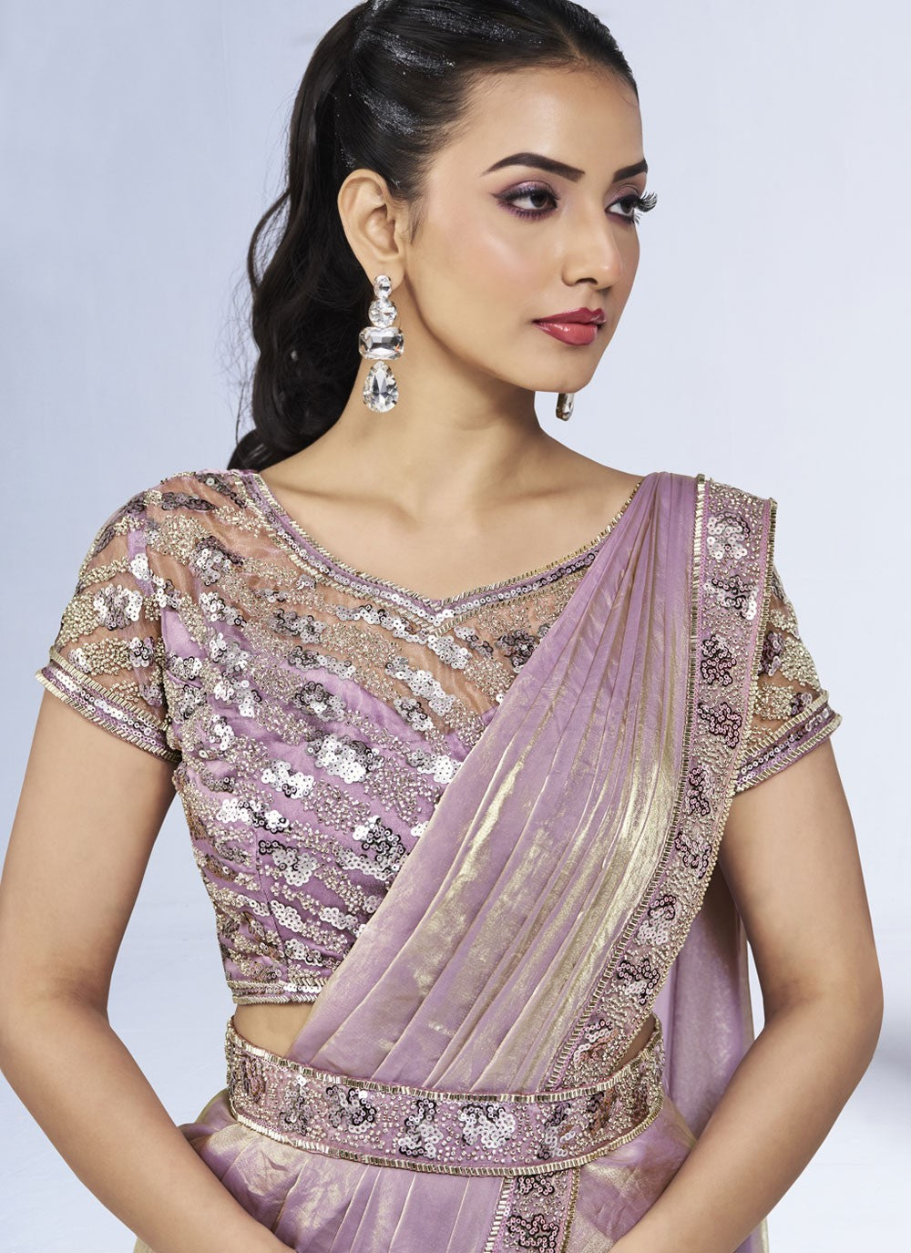 Designer Hand Embroidery Crepe Silk Saree - S9622