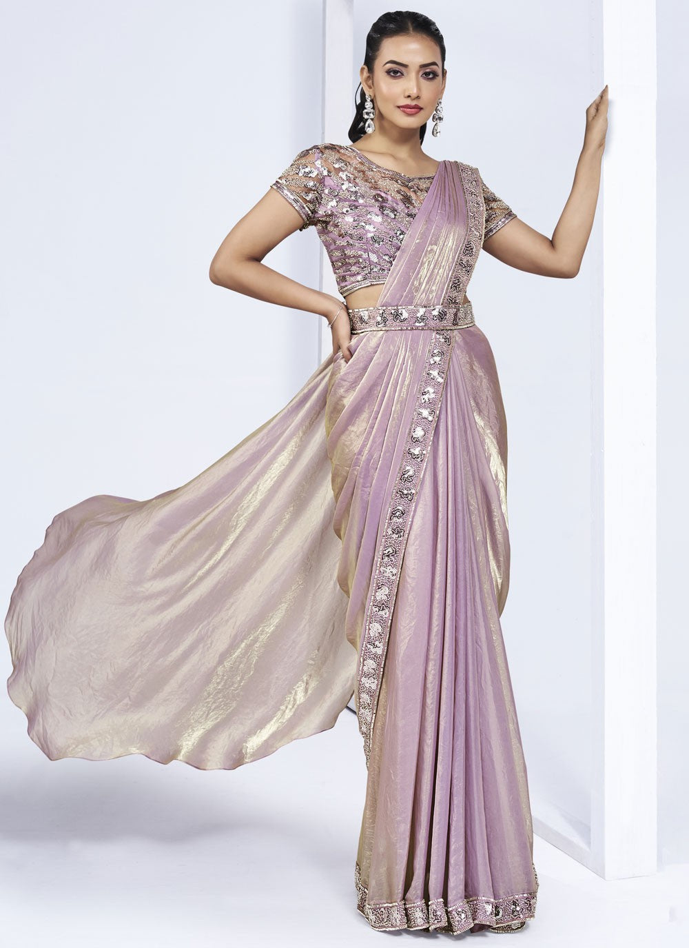 Designer Hand Embroidery Crepe Silk Saree - S9622