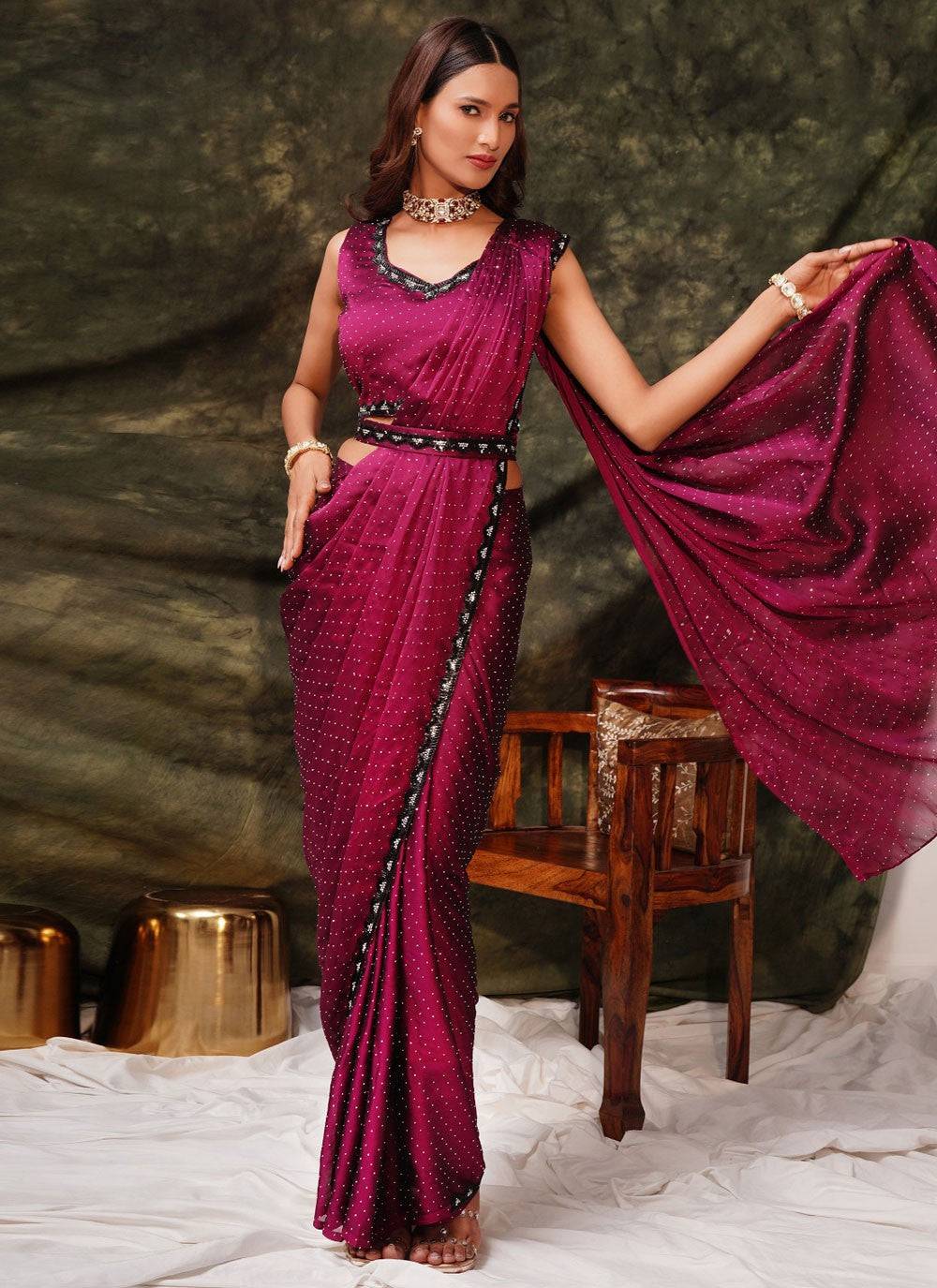 Classic Stones Satin Silk Saree - S9817