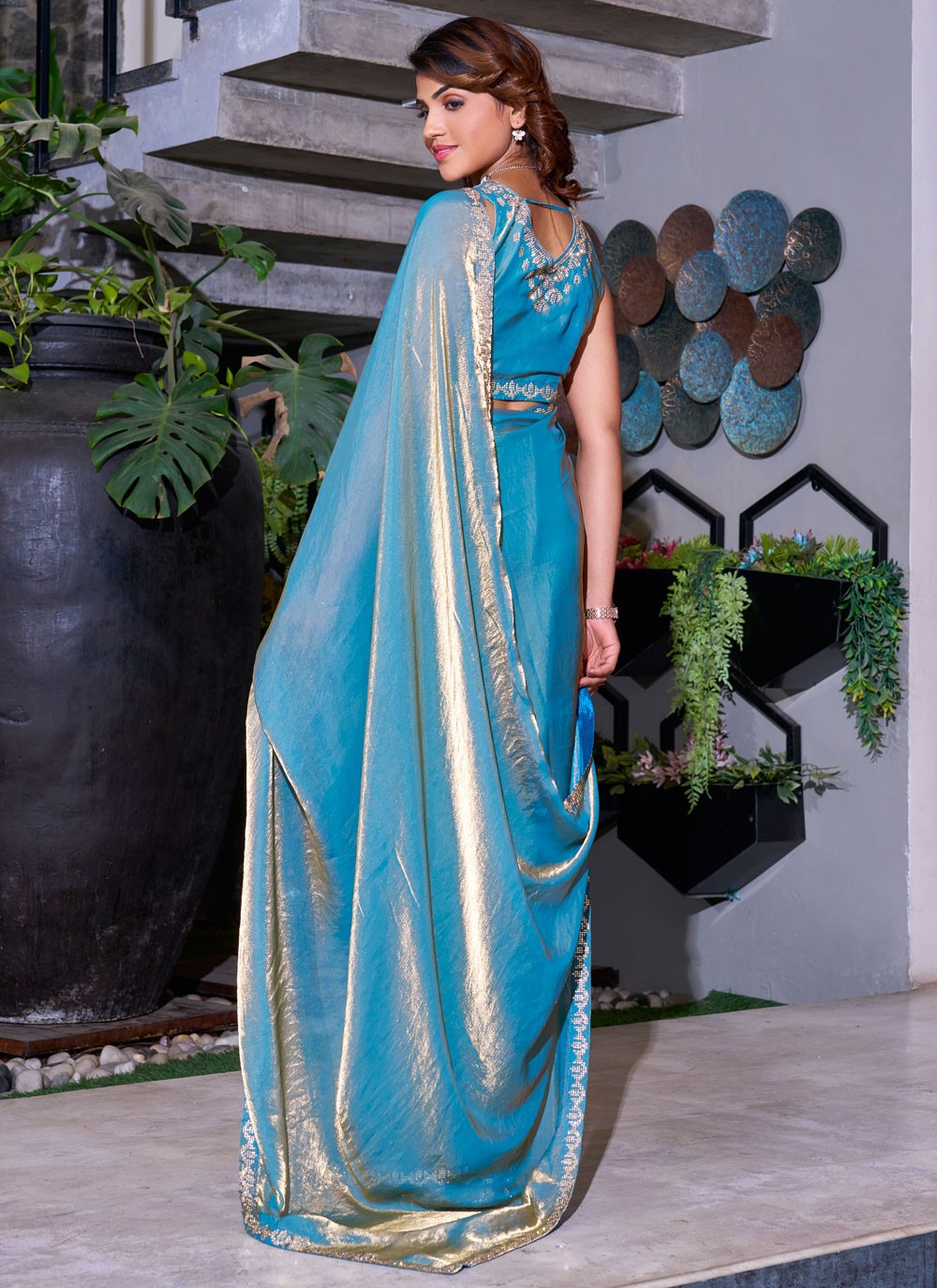 Cutdana, Swarovski Satin Silk Saree - S11546