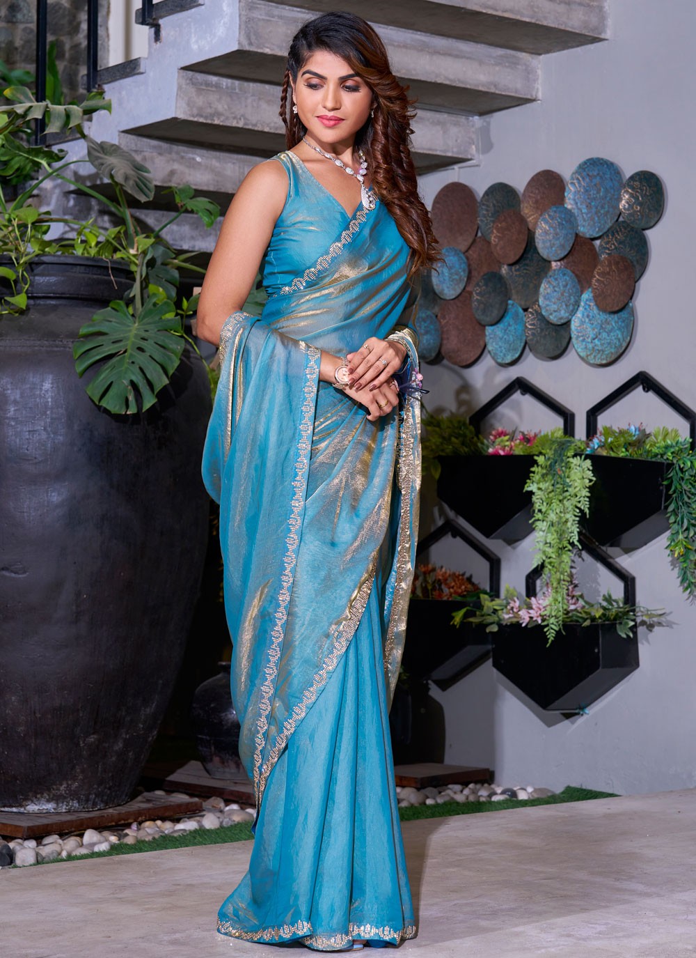 Cutdana, Swarovski Satin Silk Saree - S11546