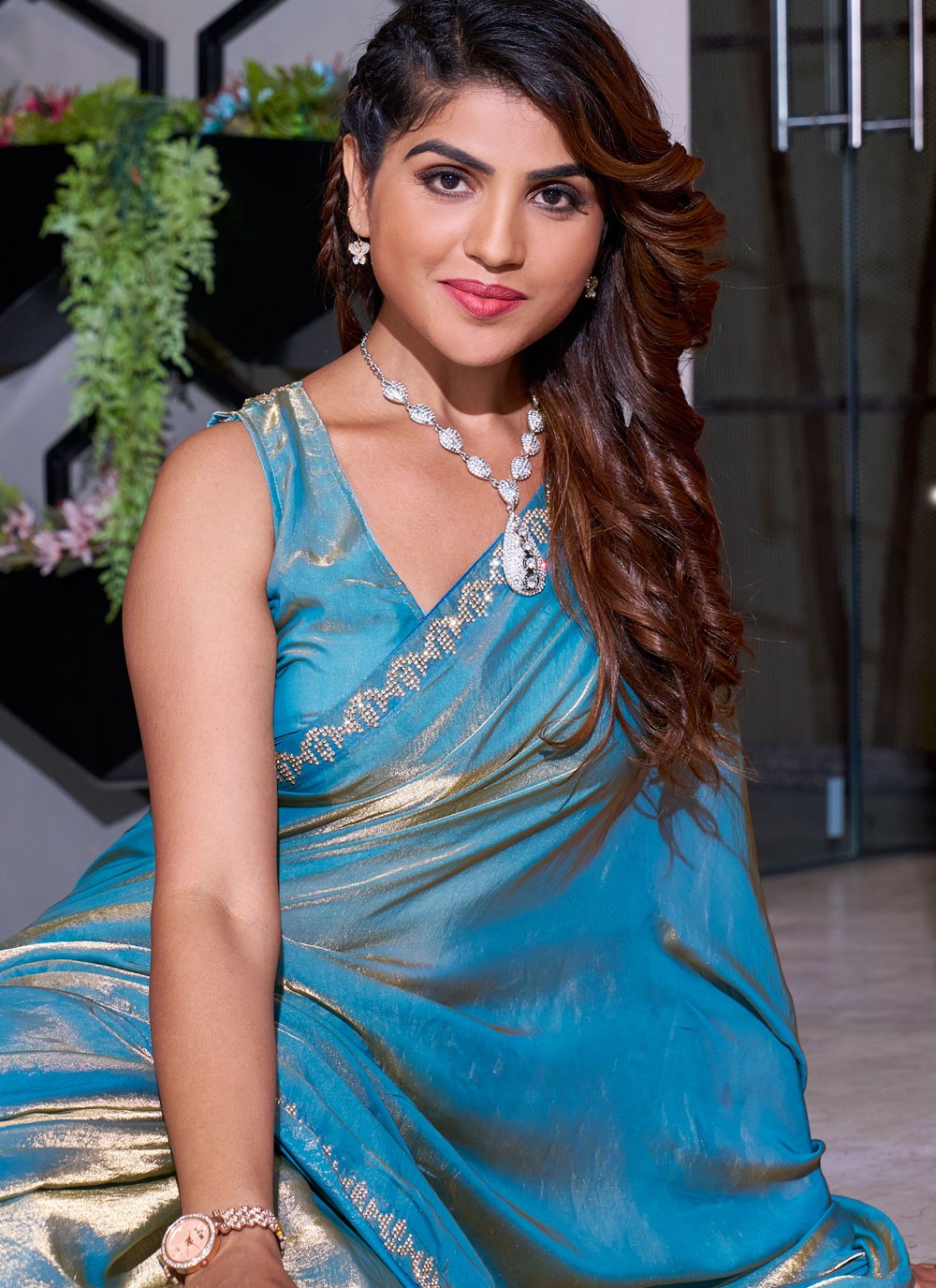 Cutdana, Swarovski Satin Silk Saree - S11546