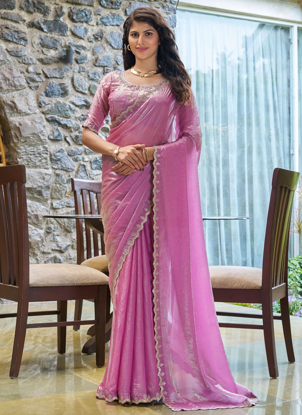 Cutdana, Swarovski Satin Silk Saree - S11606