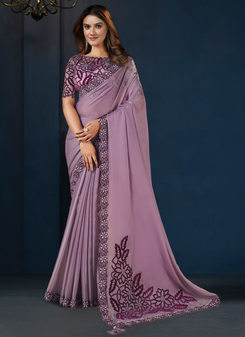 Trendy Sequins Satin Silk Saree - S9163